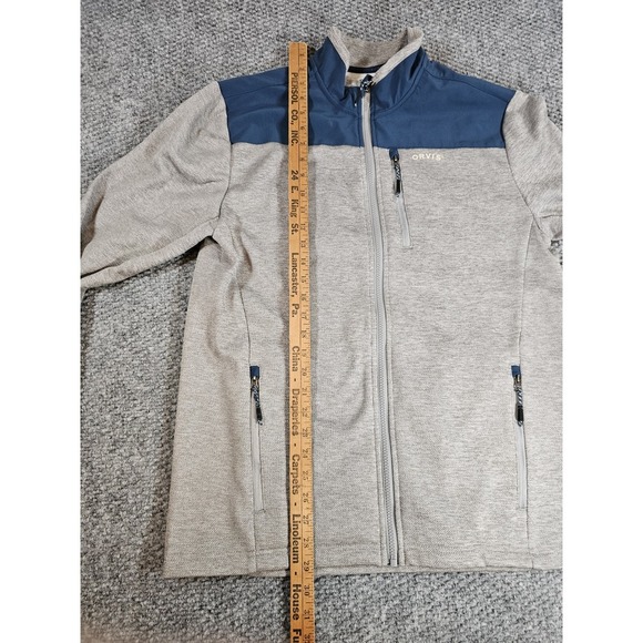 Orvis Jacket Mens Medium Gray Blue Fleece Coat Outdoor Hike Camp Mock Work Cabin - Picture 9 of 9